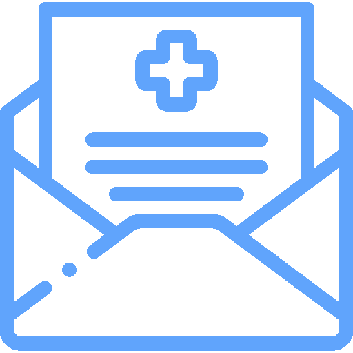 Envelope with cross symbol showing a digital MC.