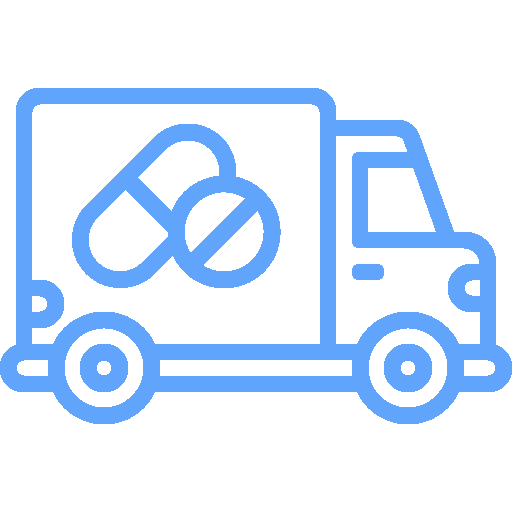 Truck carrying medicine representing home delivery service.