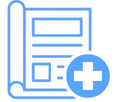 Newspaper icon with a cross indicating expert medical advice and updates.