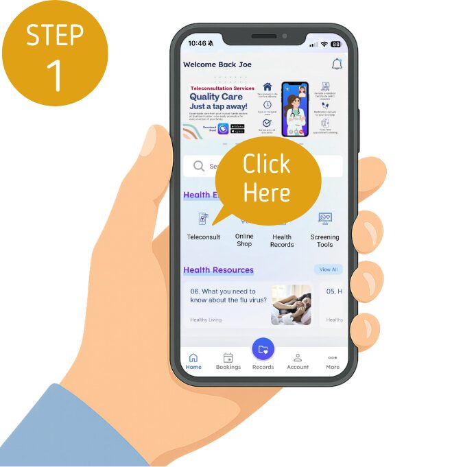 Icon of a doctor with a question mark and chat bubble indicating online consultation.