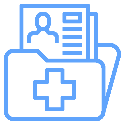 Folder icon with health cross and patient documents.
